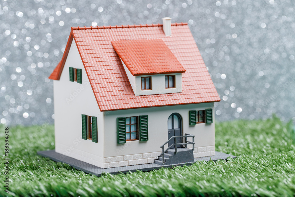 Picture of toy house on green grass Picture of toy house on green grass