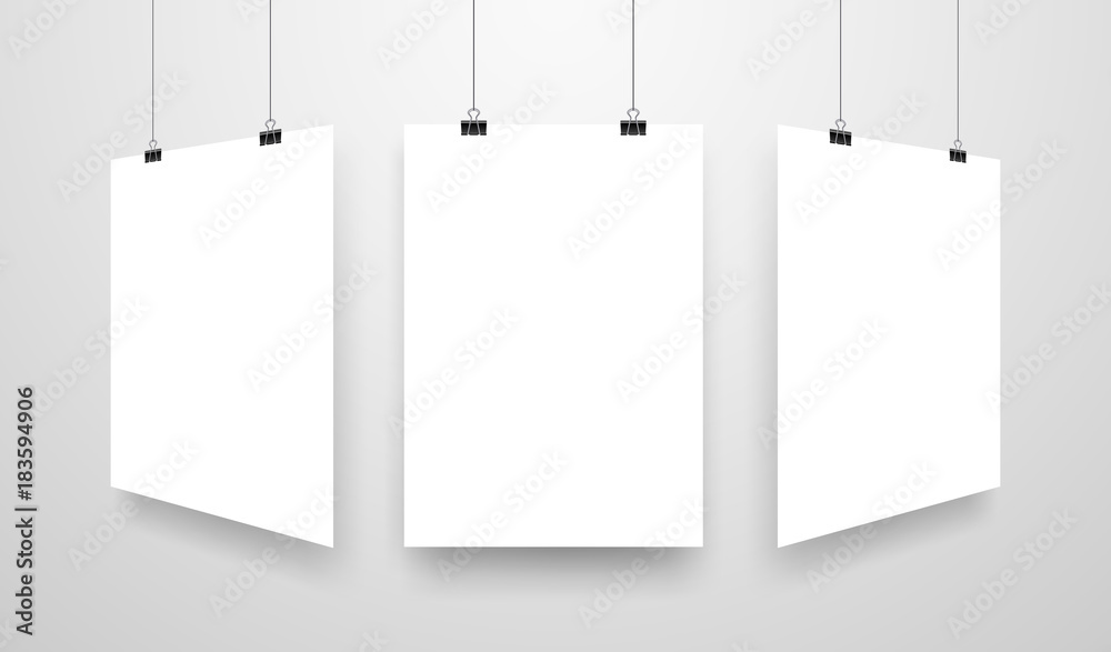 Mock-Up Realistic White Poster Hanging. Empty White Vector Poster Template. Mock-Up Realistic White Poster Hanging. Empty White Vector Poster Template.