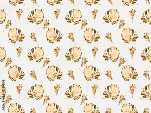 full frame of various golden plants and leaves isolated on grey