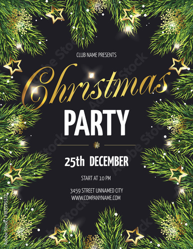 Сhristmas party poster with fir branches. Vector illustration eps 10
