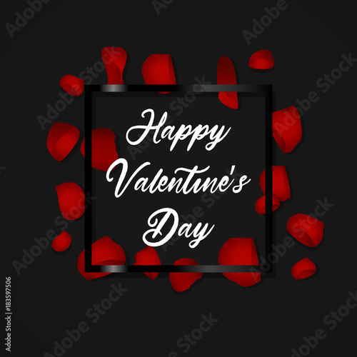 Happy Valentines Day card with flower rose petals photo