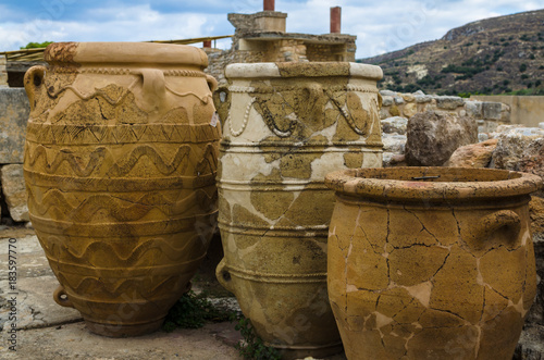 CRETE, GREECE - November, 2017: Ancient amphorae at Knossos palace, Crete