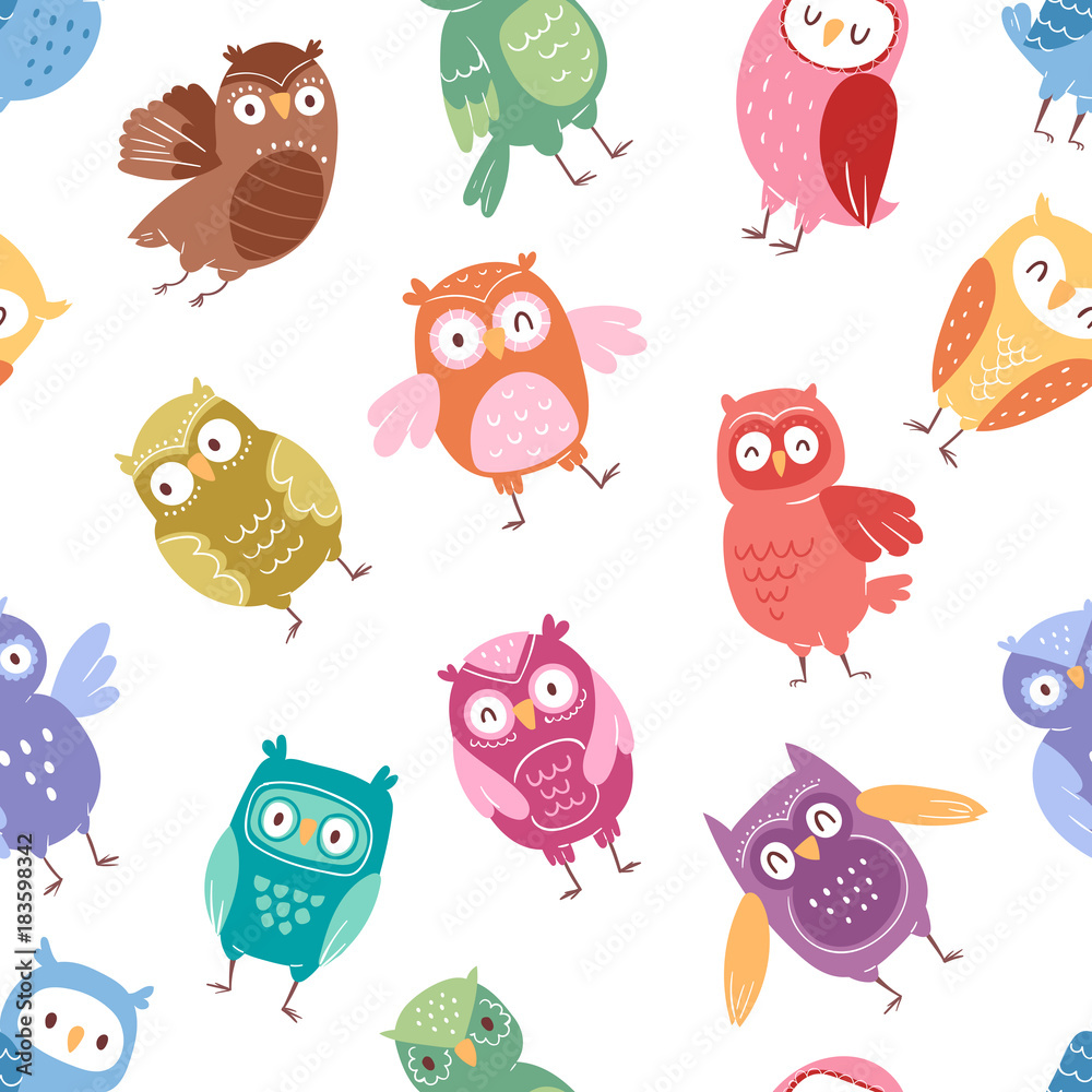 Φωτογραφία Owls vector cartoon cute bird set cartoon owlet character kids animal baby art f