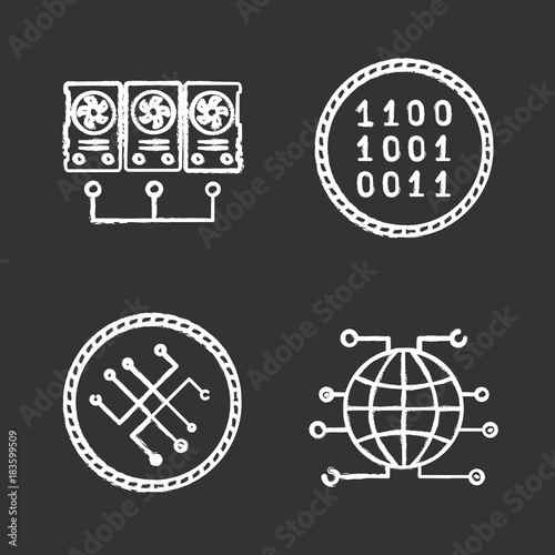 Cryptocurrency chalk icons set