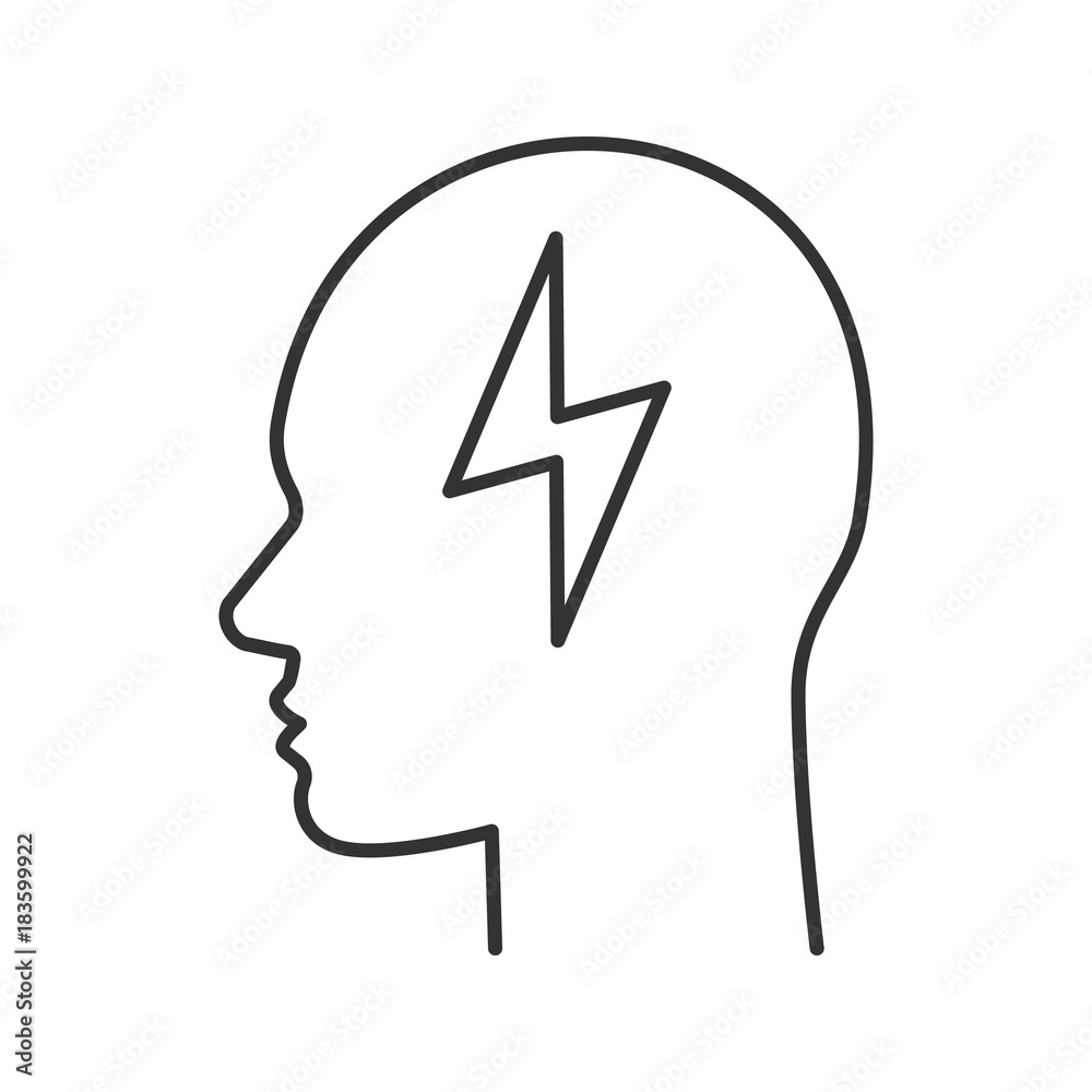 Human head with energy symbol linear icon Human head with energy symbol linear icon