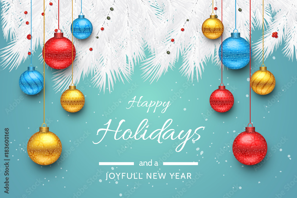 Turquoise Happy Holidays And Joyful New Year Vector Illustration Happy 