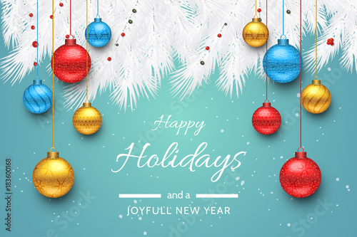 Turquoise Happy Holidays and Joyful New Year Vector Illustration. Happy holidays vector. photo