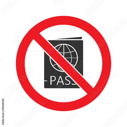 Forbidden sign with passport glyph icon