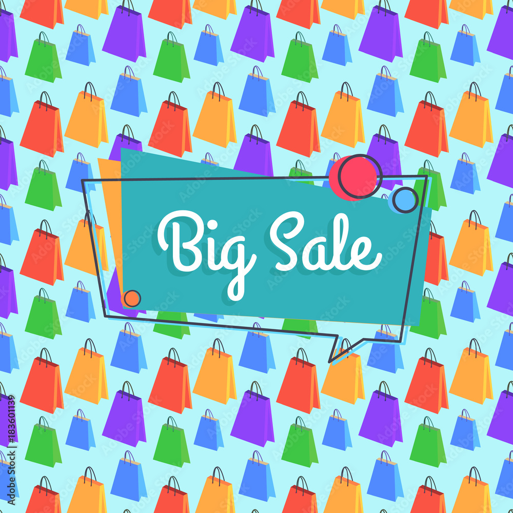 Fototapeta premium Big Sale Banner Seamless Pattern Shopping Bags