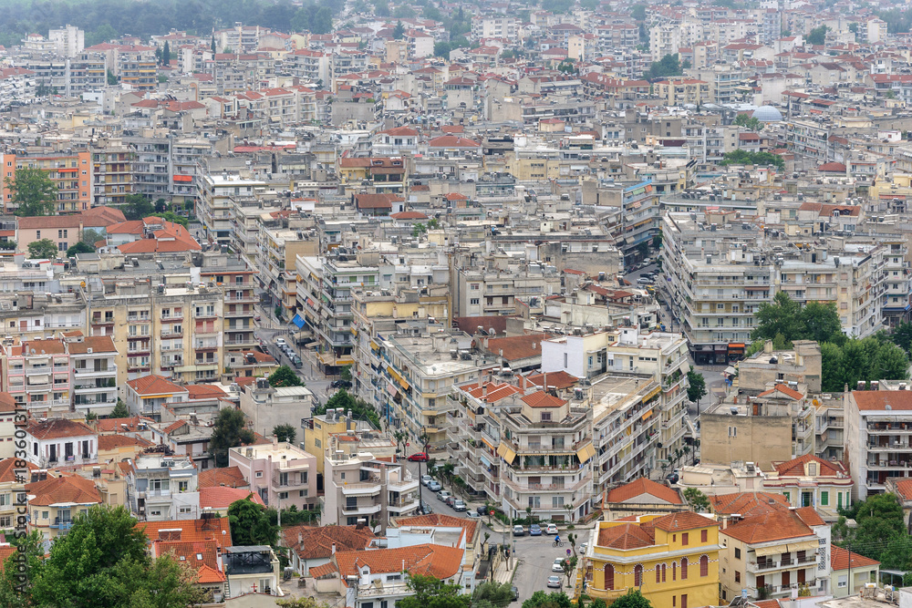 Densely populated urban district in Serres city, Greece