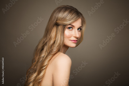 Nice Model Woman with Healthy Skin on Beige Banner Background. Spa Beauty, Facial Treatment and Cosmetology Concept