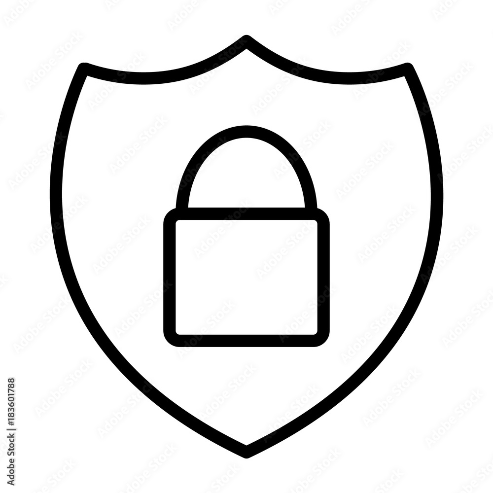 Security Shield With Lock Pixel Perfect Vector Thin Line Icon 48x48. Simple Minimal Pictogram Security Shield With Lock Pixel Perfect Vector Thin Line Icon 48x48. Simple Minimal Pictogram