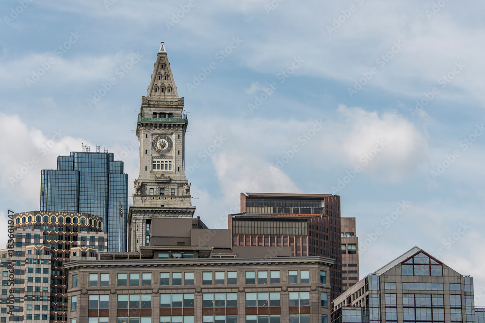 Obraz premium View of the historic Custom House skyscraper clock tower in skyline of Boston Massachusetts USA