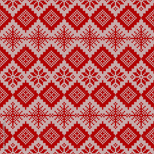 Knitted scandinavian pattern with snowflakes. Vector.