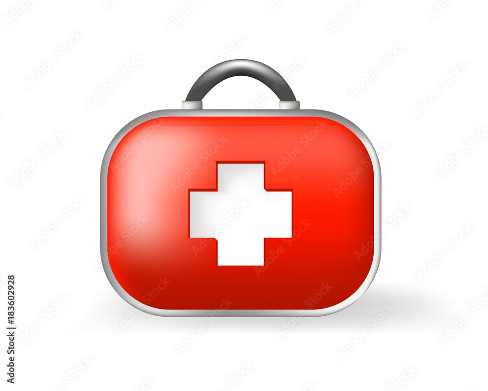 Fototapeta premium Realistic Cute First Aid Kid Icon on White Background . Isolated Vector Illustration 
