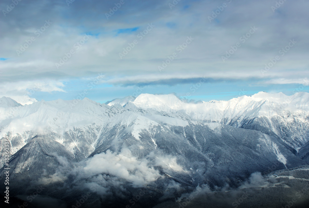 Mountains in winter season, Sochi, Adler resort