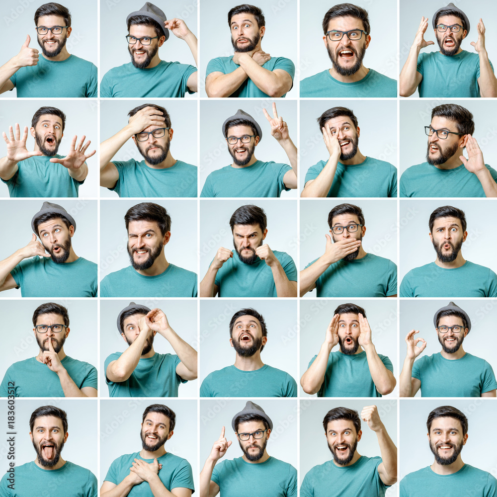 Set of young man's portraits with different emotions Set of young man's portraits with different emotions