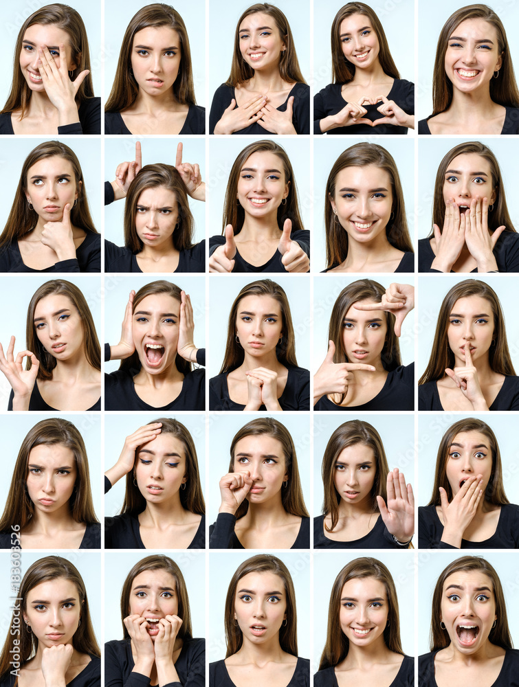 Collage of beautiful girl with different facial expressions Collage of beautiful girl with different facial expressions