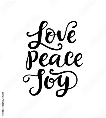 Merry Christmas Typography, Hand Lettering. Love, Peace, Joy