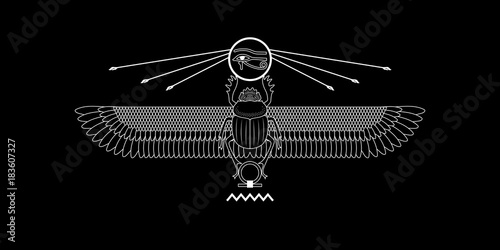 Graphic illustration of egypt sacred scarab pattern. Ancient egypt art.