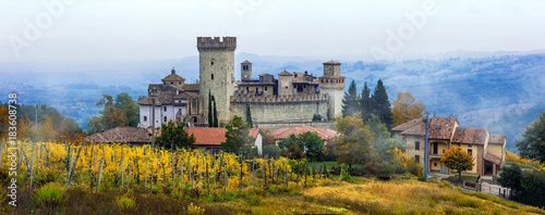Medieval scenic villages and castles of Italy  -Vigoleno with autumn vineyards in Emilia-Romagna region photo
