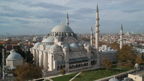 Aerial view of Suleymaniye Mosque by Master Ottoman Architect Sinan in Istanbul Turkey