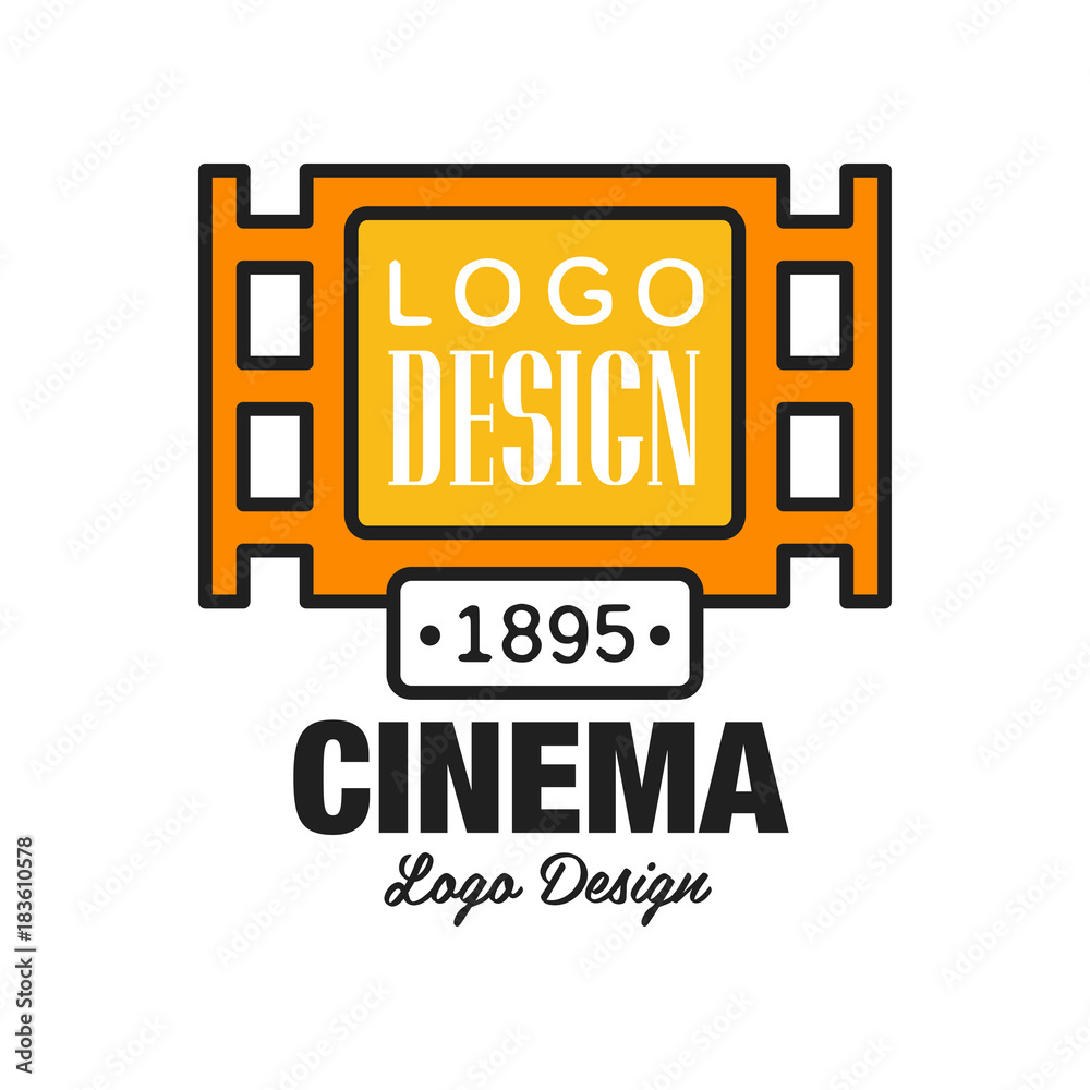 Creative cinema or movie logo template design. Emblem concept with old retro vintage orange filmstrip and text. Flat line style vector icon illustration. Creative cinema or movie logo template design. Emblem concept with old retro vintage orange filmstrip and text. Flat line style vector icon illustration.