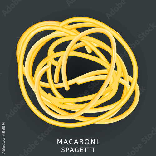 Traditional italian kitchen. Macaroni spaghetti, pasta. Icon isolated on dark background. Vector illustration photo