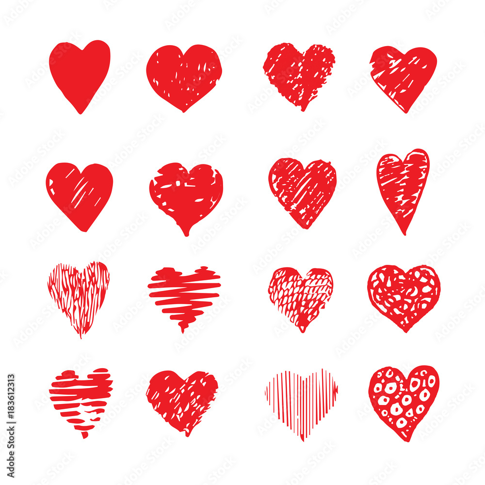 Hand drawn hearts. Design elements for Valentine day.