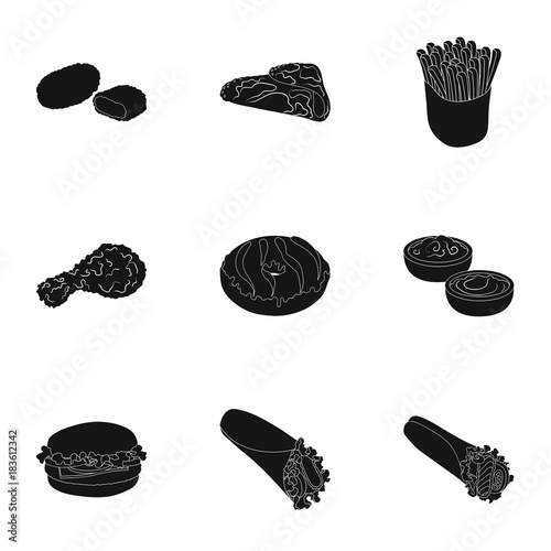 Refreshments, snacks, fast, and other web icon in black style.Hot, dog, bun, icons in set collection.
