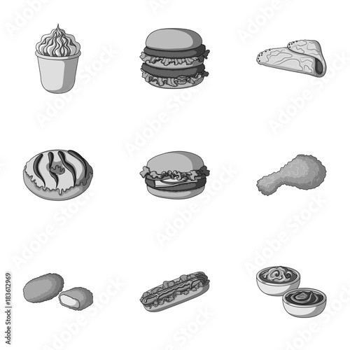 Refreshments, snacks, fast, and other web icon in monochrome style.Hot, dog, bun, icons in set collection.