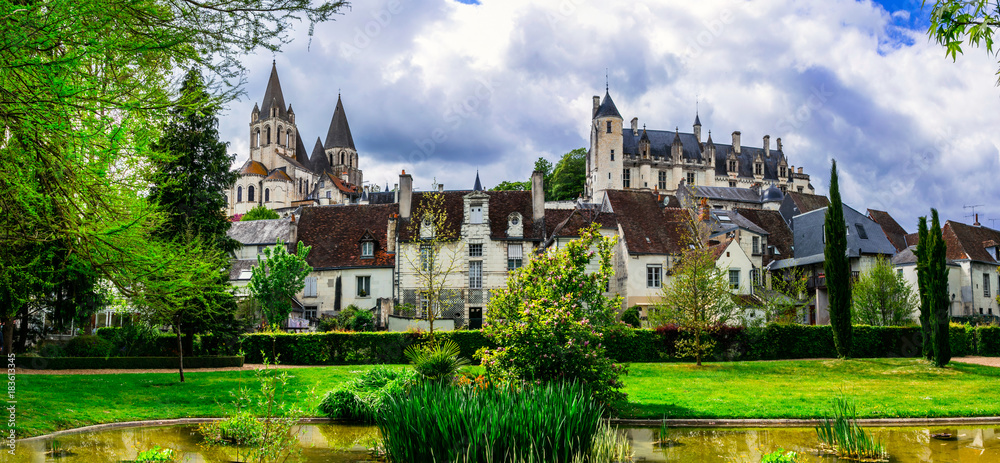 Famous castles of Loire valley - royal residence Loches. France Famous castles of Loire valley - royal residence Loches. France