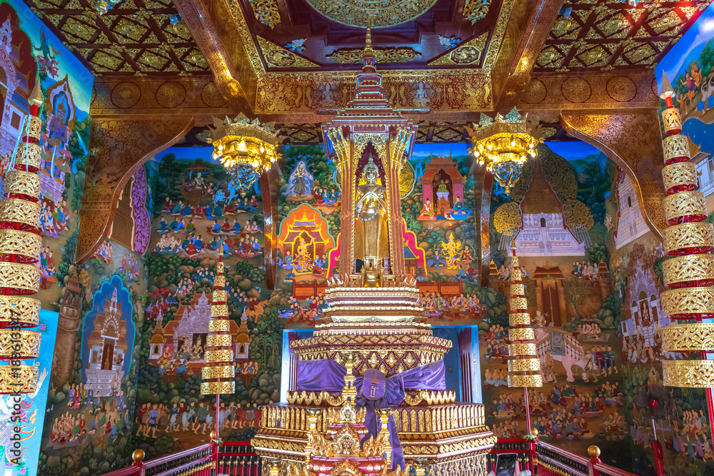 paints of life of buddha in a temple of thailand. chiang mai.