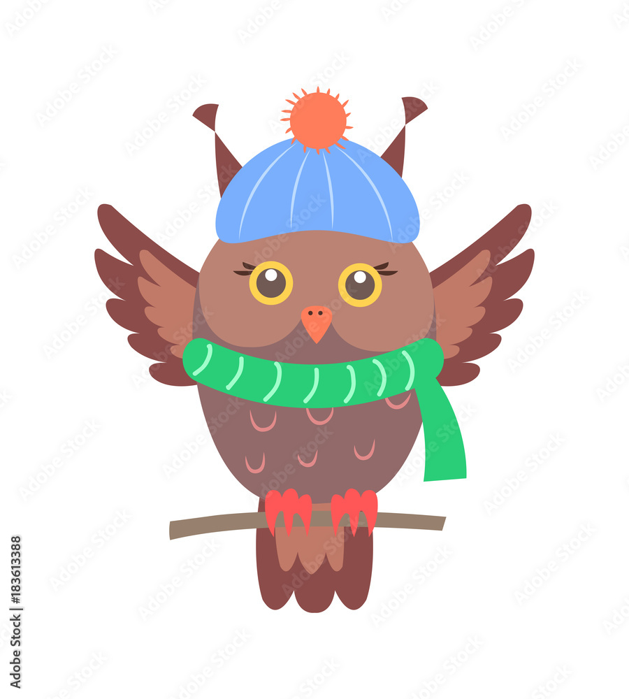 Naklejka premium Closeup of Brown Sitting Owl Vector Illustration