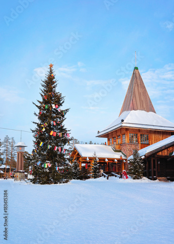 Santa Office and Christmas tree in Santa Village Rovaniemi Lapland