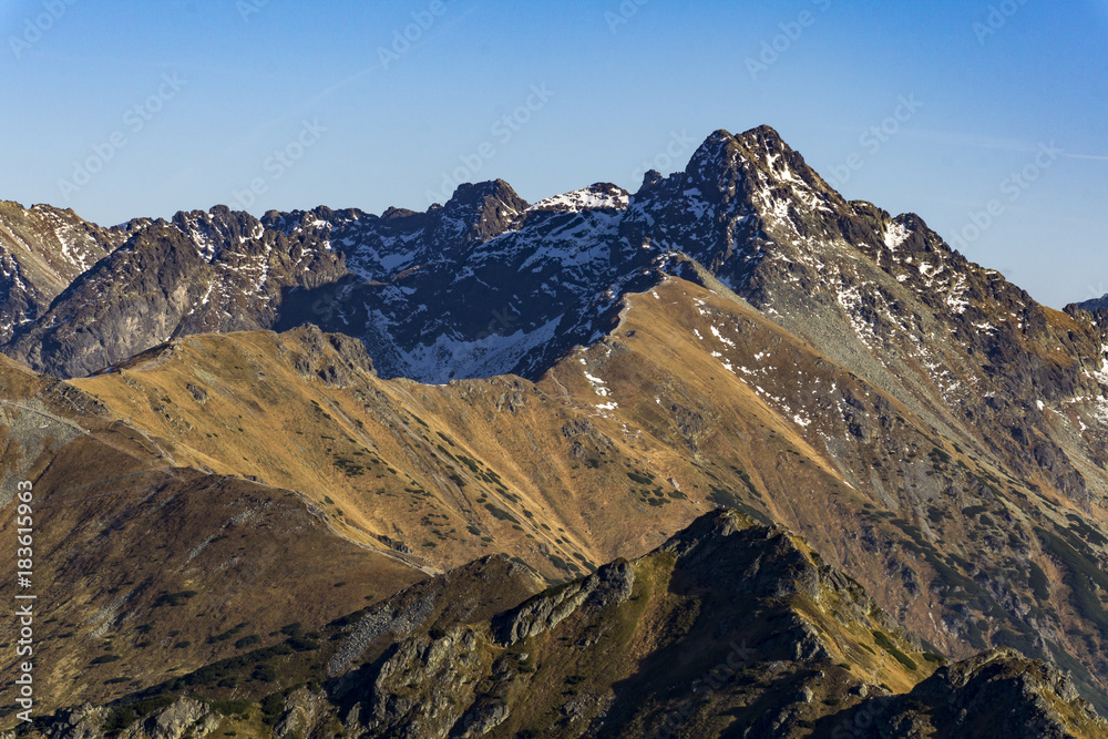 Beautiful view of mountain ridge in the autumn. Tatra Mountains.