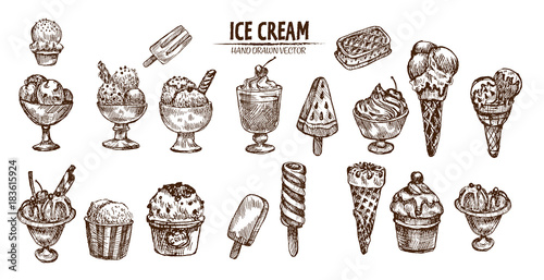 Digital vector detailed line art ice cream in cone