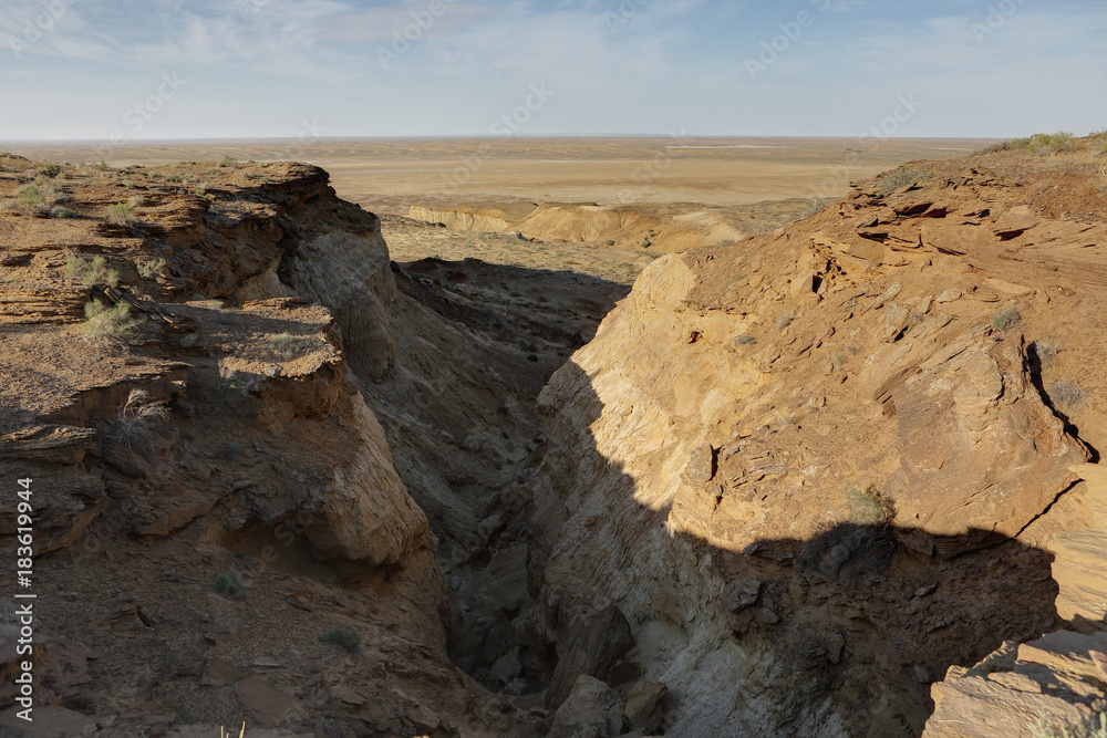 View Mingbulak depression on the territory of Kyzylkum desert.Uzbekistan.
