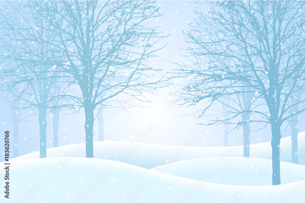 Vector illustration of winter forest with snow and mist, suitable as Christmas card Vector illustration of winter forest with snow and mist, suitable as Christmas card