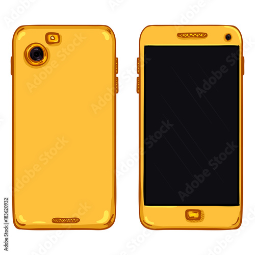 Vector Set of Cartoon Smartphones. Back and Front View.