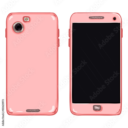 Vector Set of Cartoon Smartphones. Back and Front View.