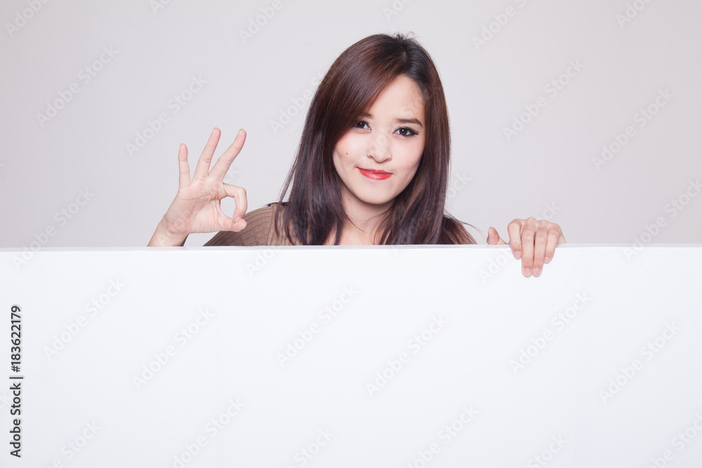 Young Asian woman show OK with blank sign. Young Asian woman show OK with blank sign.