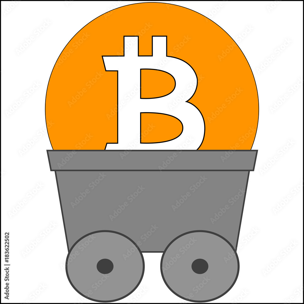 vector mining trolley with bitcoin symbol vector mining trolley with bitcoin symbol