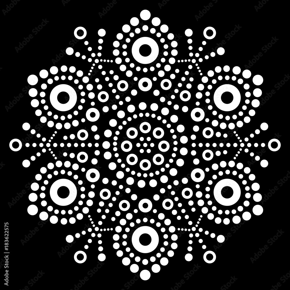 Christmas white snowflake dot art vector design, Australian folk art,  Aboriginal dot painting pattern Stock Vector | Adobe Stock