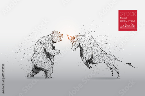 The particles, geometric art, line and dot of bear and bull
