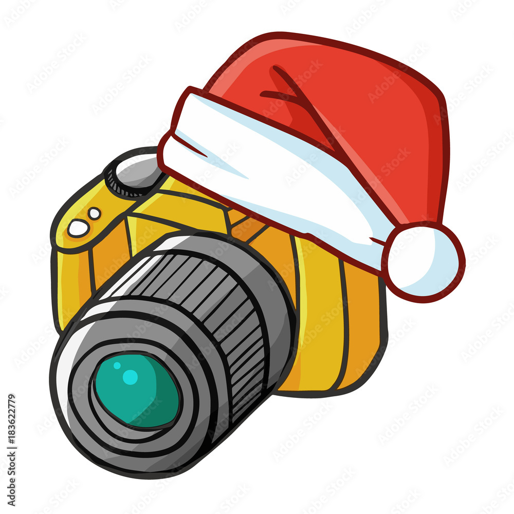 Cute and funny digital camera wearing Santa's hat for Christmas - vector. Cute and funny digital camera wearing Santa's hat for Christmas - vector.