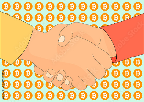 vector handshake and bitcoin symbol