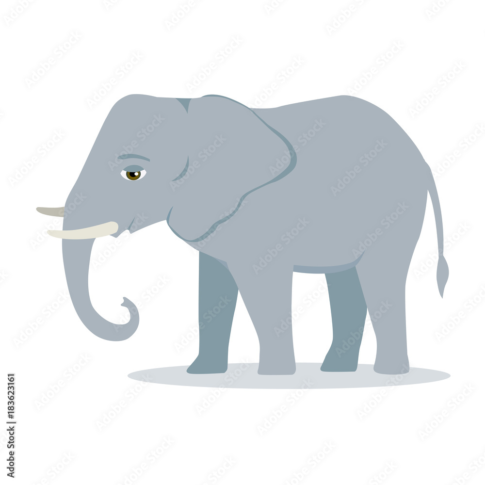Elephant cartoon large mammal forest elephant asian elephant african bush  with large ears vector illustration isolated on white Stock Vector | Adobe  Stock