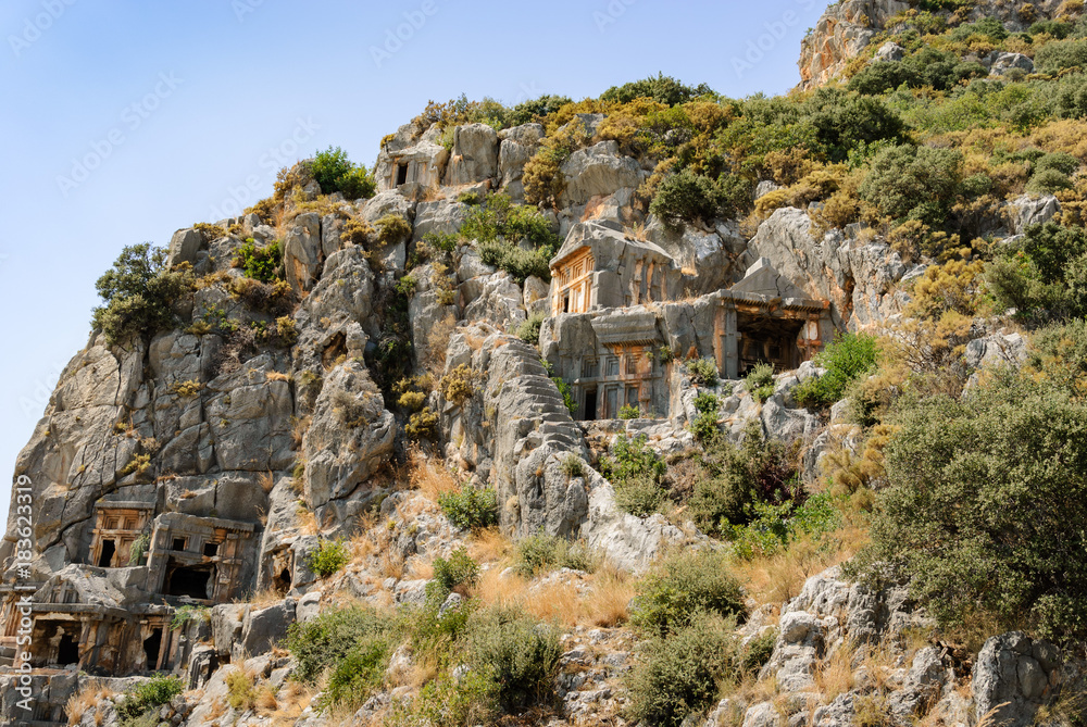 Naklejka premium Ancient city of Myra near Demre. Turkey, tombs made in the rock