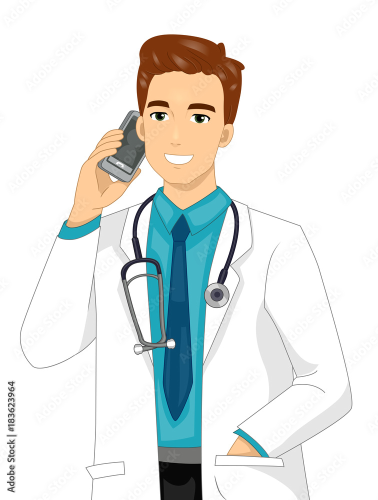 Fototapeta premium Man Doctor Call Mobile Illustration